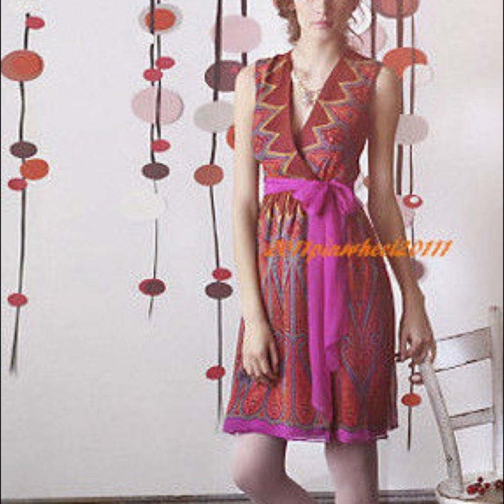 Anna Sui Anthropologie Silk Wrap Dress. Size 6